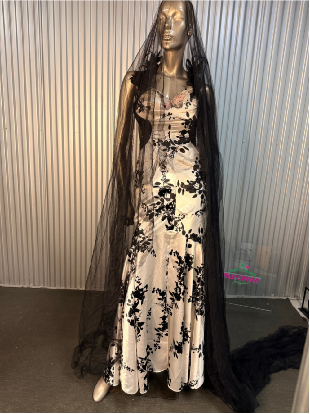 Upcycled Blondie Nites Black White Floral Feather Gown Size 3